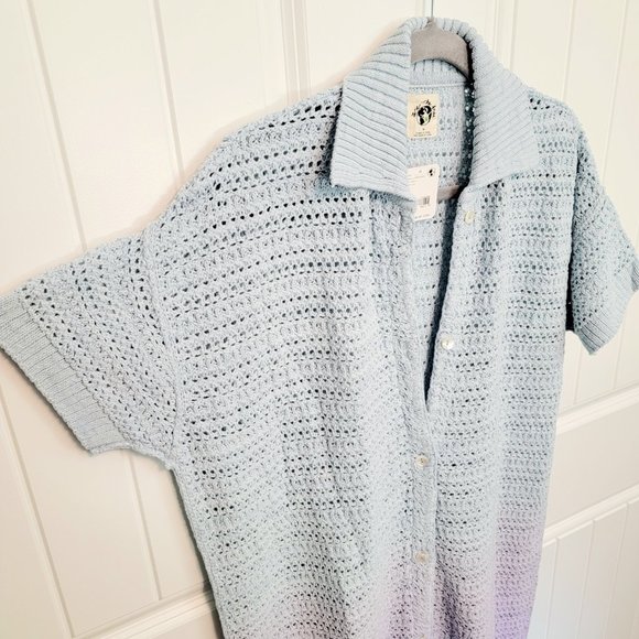 Free People Size Medium Ombré Open Stitch Short Sleeve Knit Cardigan NWT $248 - Picture 7 of 12